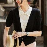 스윗트리 여름 실크니트 배색 블라우스 h0190