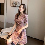 끌레아 원피스 플라워 랩쉬폰 비치 봄 여름 여성 의류 바캉스 로브짧은 휴양지 스커트 끌레어