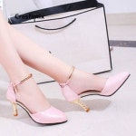 펌프스 용 인티드 토 버클 스트랩 Pu 가죽 스틸레토 캐주얼 컴트 하이힐 신발 G5776