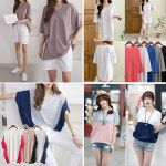 아이우먼 여름 썸머 반팔 롱 티셔츠 브이넥 스판 tee