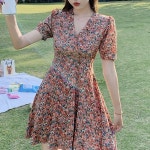 스윗트리 V넥 플라워 쉬폰 미니 원피스 h0168