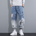 남성용 그래피티 프린트 청바지 그라데이션 힙합 바지- H7061 1