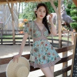 민트 에스닉 나염 왕뽕 바지분리 체형커버 원피스수영복