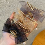 쉬폰 리본 진주 포인트 헤어 집게핀 X2개 올림머리핀