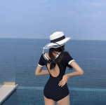 44 77 M L 모노키니 스커트set 배색라인수영복