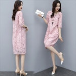 레이스 5부 소매 원피스 여름 슬리밍 스트레이트 스커트