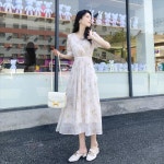 여성 쉬폰 플라워 원피스 새로운 꽃 드레스 여름 슬림 허리 레트로 롱 스커트 요정