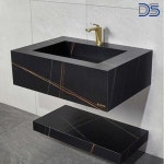 대성하우징 스톤베이 세라믹 타일 세면대 블랙색상 수전 팝업별도 201B 204B 600x560x250mm 수전구 무타공 1개