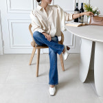 하로나 브이넥 카라 크롭 긴팔 남방