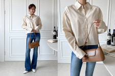 하로나 브이넥 카라 크롭 긴팔 남방