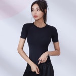 여성 라운드넥 슬림핏반팔티 요가 필라테스 반팔 상의