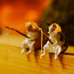 고양이 낚시 장식 어항 조경 피규어 뚱이