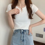 여성 여름 앞트임 무지 반팔 1P 데일리 기본 티셔츠