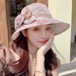 빅리본모자 플라워패턴 여행 고급스런 햋빛차단
