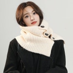 여성 단추 넥워머 머플러 울 니트 케이프 겨울 목도리