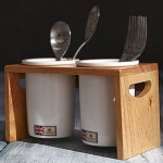 크라운포드 도자기 수저통 2P 원목거치대 배수구멍