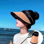 여성 돌돌이 모자 라탄 썬캡 해변 여름 자외선차단