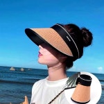 여성 돌돌이 모자 라탄 썬캡 해변 여름 자외선차단 연베이지