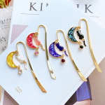 자체제작 레진 자개 달 우주 고양이 큐빅 금속 책갈피 북마크 1개