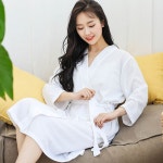 봄여름 얇은 소매 VT 사우나 전용 속건성 수면잠옷 홈웨어 와플러 소매-우유 여성 1개