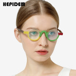 안경테 HEPIDEM 무광 아세테이트 광학 안경테 여성용 2023 라운드 처방 안경 하프 림 안경 H9279