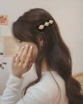 재진행 레나크리스 블랙벨벳 똑딱핀 앤틱 큐빅 진주 포인트 옆머리 헤어핀