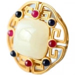 자연주의 옥 시리즈 상감 사각형 백옥 큐티 미니 브로