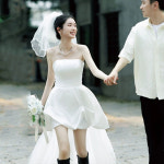 미니 웨딩 드레스 셀프 오프숄더 숏 촬영 셀프 짧은