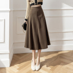 여자 모직 스커트 겨울 레터링 워크 미디 롱 패치