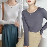 여자 가을 찰랑티 모달 긴팔티 라운드넥 유넥 레이어드 이너 긴팔 티셔츠