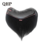 QHP 남성용 모세 혈관 보형물 수제 가발 PU 프론트 헤어라인 실제 인모 헤어피스 시스템 밀도 100