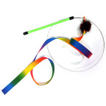 고양이 막대스틱 장난감 무지개리본 천연밍크 낚시대 1EA