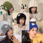 컬러라벨비니 캐쥬얼 무지 니트 여성모자 뜨개 데일리 컬러라벨