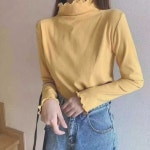여성 가을 보온 티셔츠 반 목폴라 스타일 오피스룩