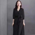 봄가을 쉬폰 브이넥 롱 원피스 사진색 HMYYBD21374