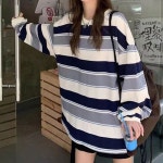 스트라이프 여성가을티셔츠 라운드넥 티셔츠 긴팔 여