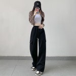 하이웨스트 밴딩 카고 와이드 바지