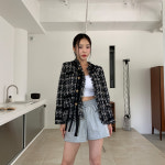 엘리유 라운드넥 수술 트위드 자켓