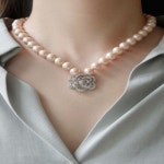 바이데이지 장미 큐빅 펜던트 핑크진주 목걸이 Bn0468