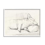 Stupell Industries Corgi Dog Lolling Tongue 흑연 연필 스케치 George Dyachenko 디자인