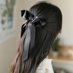 블랙 롱리본 반묶음 머리핀 골프 헤어핀