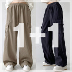 1 1 코디제이 여자 W 코듀로이 카고 스트링 와이드 골덴 허리밴딩 오버핏 건빵바지 스트릿 1