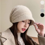 여성 큐빅 털 모자 챙있는 비니 겨울 보온 니트 모자