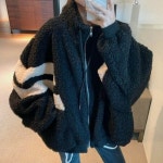 리더스 리더스 겨울 아우터 루즈핏 뽀그리 두줄 라인 집업