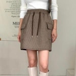 옷자락 여성 카고 스트링 포켓 미니 스커트