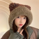 은창 트위드 컬러 큐트귀 니트 퍼 모자 겨울 보온
