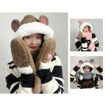 장갑일체형 토끼귀 후드 머플러 여성 방한 모자목도리