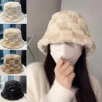 남여공용 겨울모자 와플무늬 체크 뽀글이 퍼 버킷햇