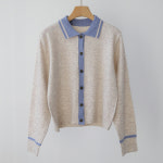 단정한 배색 카라넥 포인트 오피스룩 오픈클로징 니트 가디건 4 colors