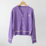 제니트 여성용 그링더블유꽈 기본핏 브이넥 클래식 무드 W리프 자수 꽈배기 케이블 배색 니트 가디건 g1427 연베이지